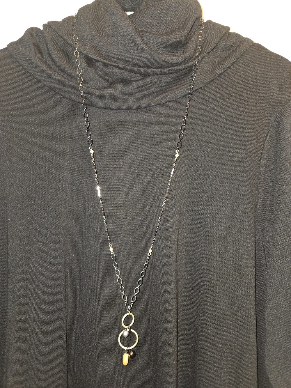 Lia Sophia Long Black and Gold Pendant Necklace - Women Jewelry